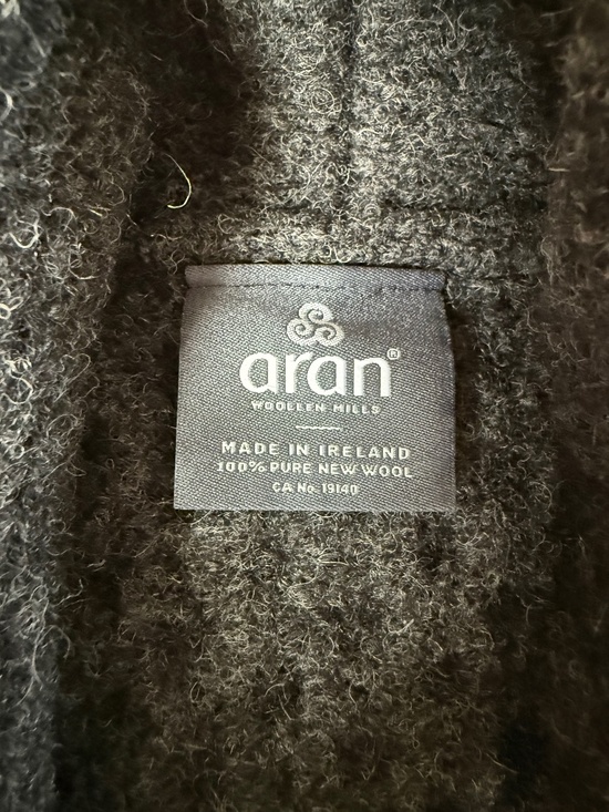 Aran Woolen Mills 100% wool gray shall collar cardigan - Picture 2 of 7